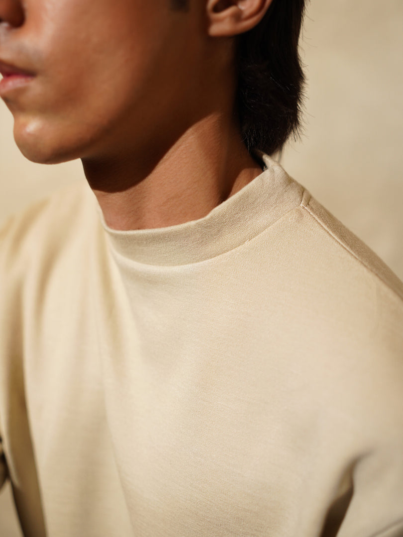 Pure Wool Ivory Mock Neck T-Shirt