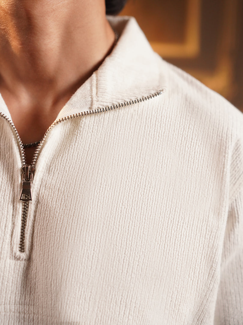 Neutral Cream Quarter-Zip Pullover